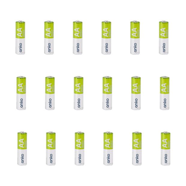 High Performance Alkaline Batteries, AA, Pack of 18 - Anko