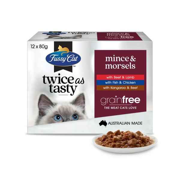 Grain Free Twice as Tasty Adult Wet Cat Food Mince & Morsels 12x80gm