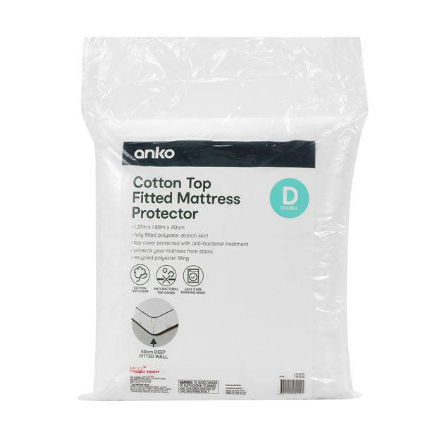 Cotton Top Fitted Mattress Protector, Double Bed - Anko
