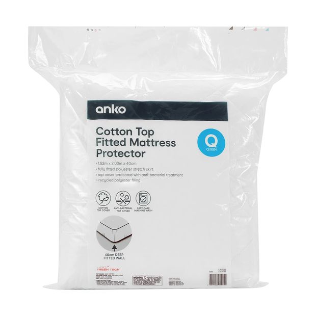 Cotton Top Fitted Mattress Protector, Queen Bed - Anko
