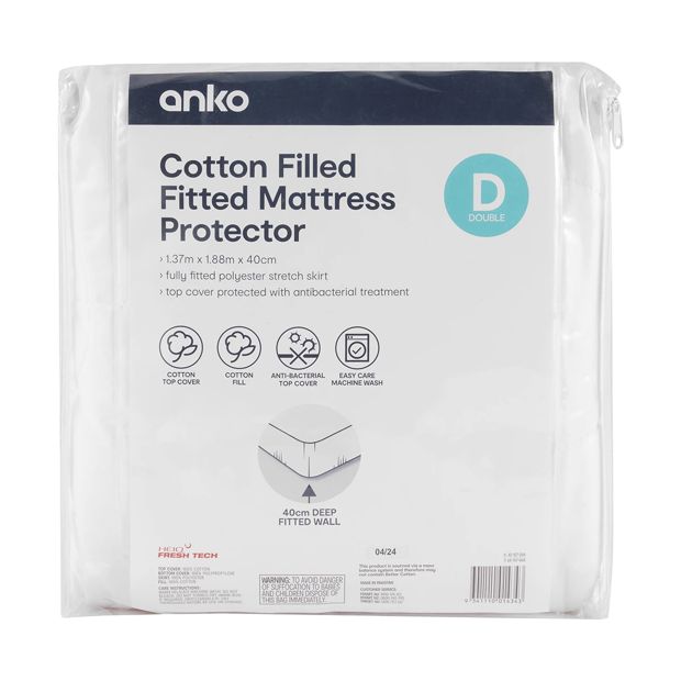 Cotton Filled Fitted Mattress Protector, Double Bed - Anko