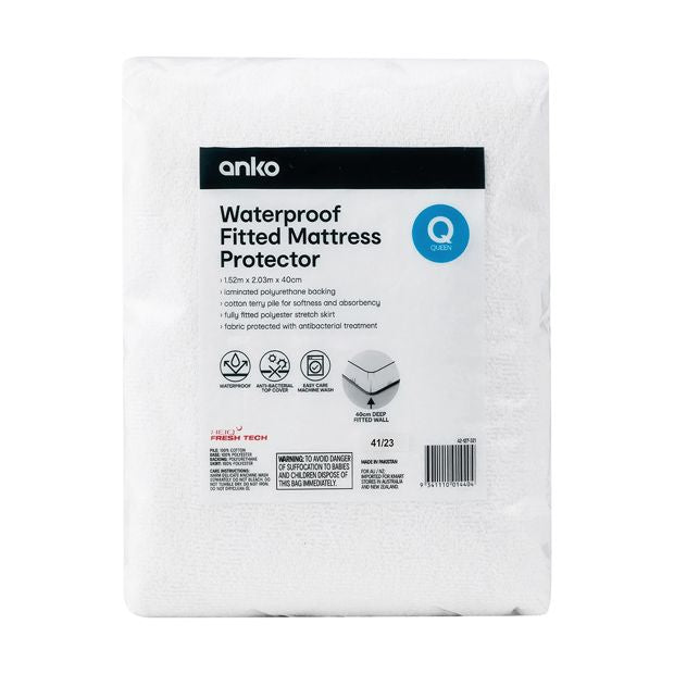 Waterproof Fitted Mattress Protector, Queen Bed - Anko