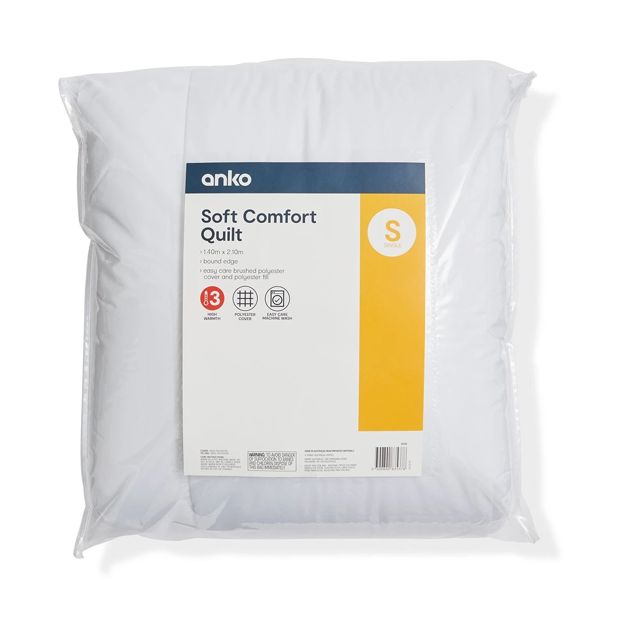 High Warmth Soft Comfort Quilt, Single Bed - Anko