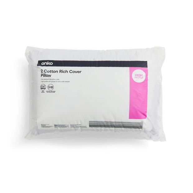 Cotton Rich High Profile Pillows, Set of 2 - Anko