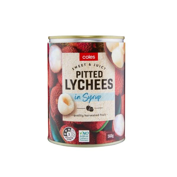 COLES WHOLE PITTED LYCHEES IN SYRUP