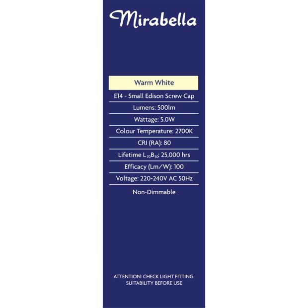 Mirabella Candle LED 5W E14 Small Edison Screw Light Bulb- Pearl Warm White