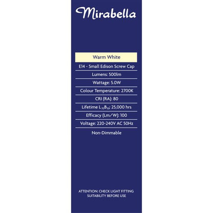 Mirabella Candle LED 5W E14 Small Edison Screw Light Bulb- Pearl Warm White