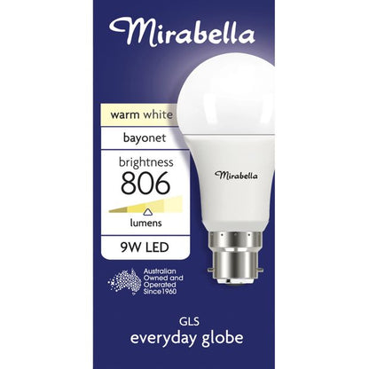 Mirabella GLS LED 9W B22 Bayonet Light Bulb - Pearl Warm White