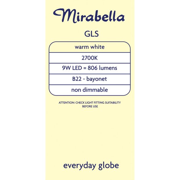 Mirabella GLS LED 9W B22 Bayonet Light Bulb - Pearl Warm White