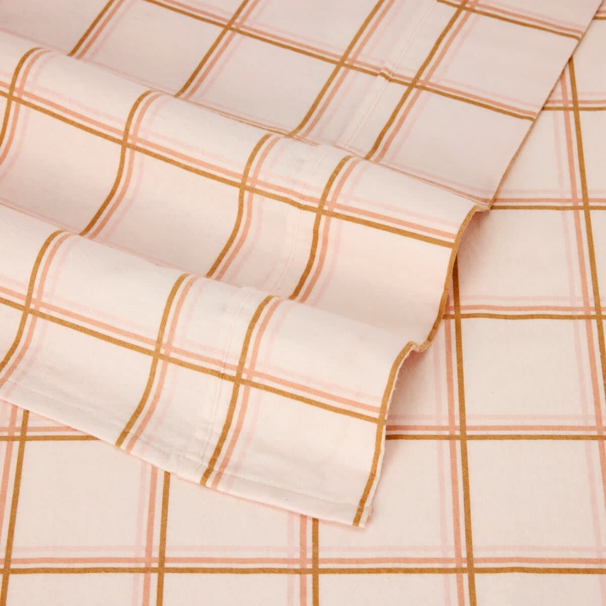 Flannelette Cotton Check Sheet Set - King Bed, Pink