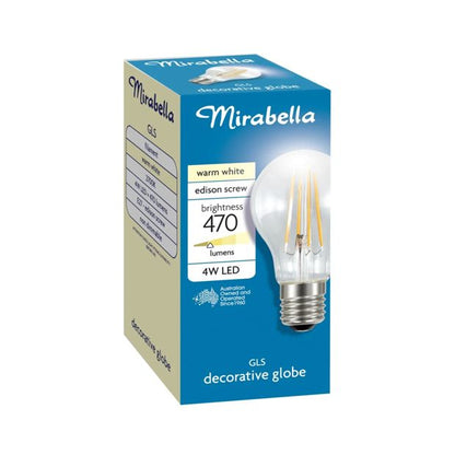 4W LED Filament Warm White GLS Globe - Mirabella