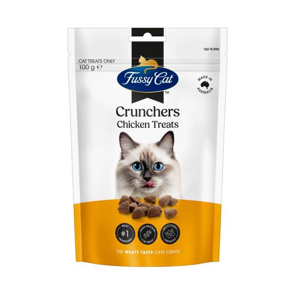 FUSSY CAT GRAIN FREE CRUNCHERS ADULT CAT TREATS CHICKEN 100 GRAM