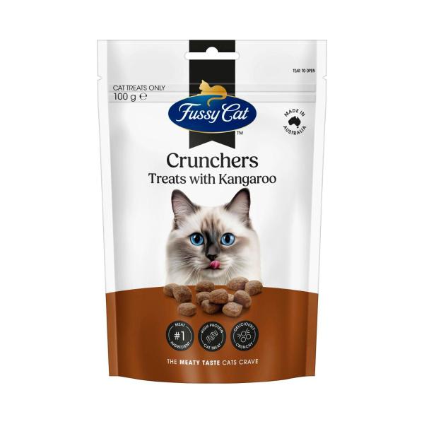FUSSY CAT GRAIN FREE CRUNCHERS ADULT CAT TREATS WITH KANGAROO 100 GRAM