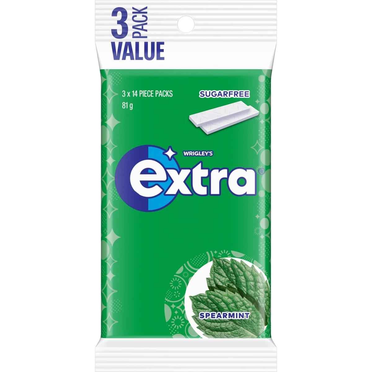 3 Pack Value Wrigley's Extra Spearmint Sugar Free Chewing Gum 81g