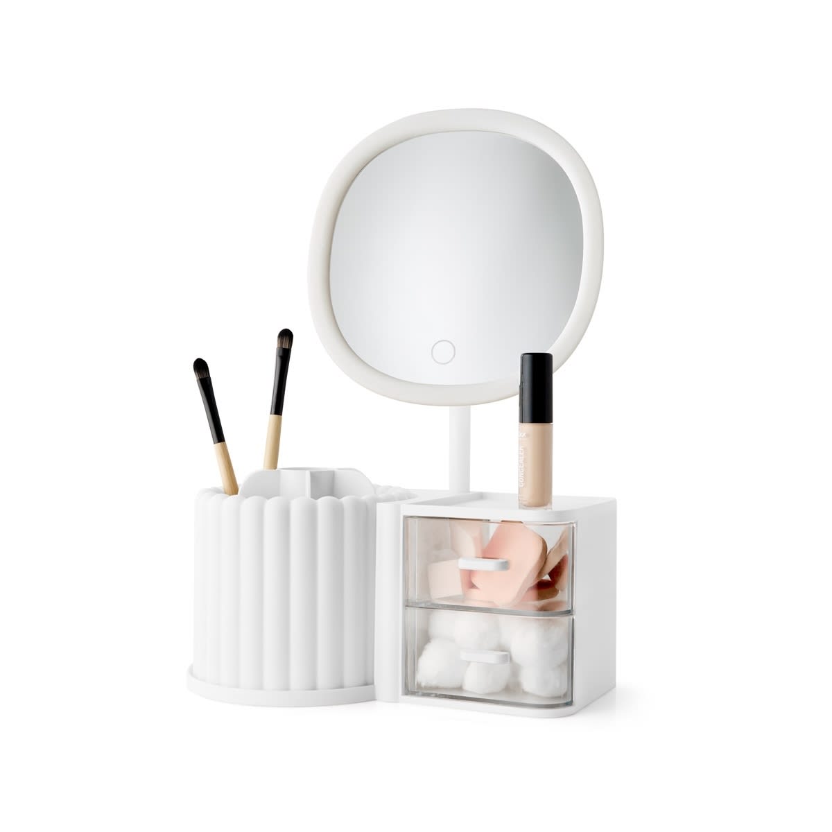 Cosmetic Organiser with Mirror - White