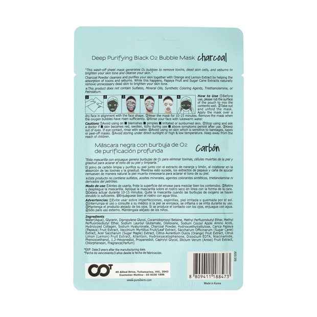 Purederm Charcoal Deep Purifying Black O2 Bubble Mask - 20g