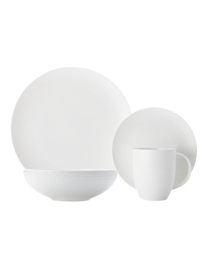 White Basics Diamonds Dinner Set 16 Piece in White