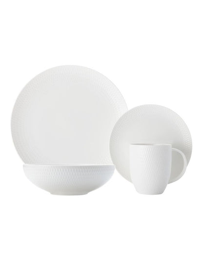 White Basics Diamonds Dinner Set 16 Piece in White