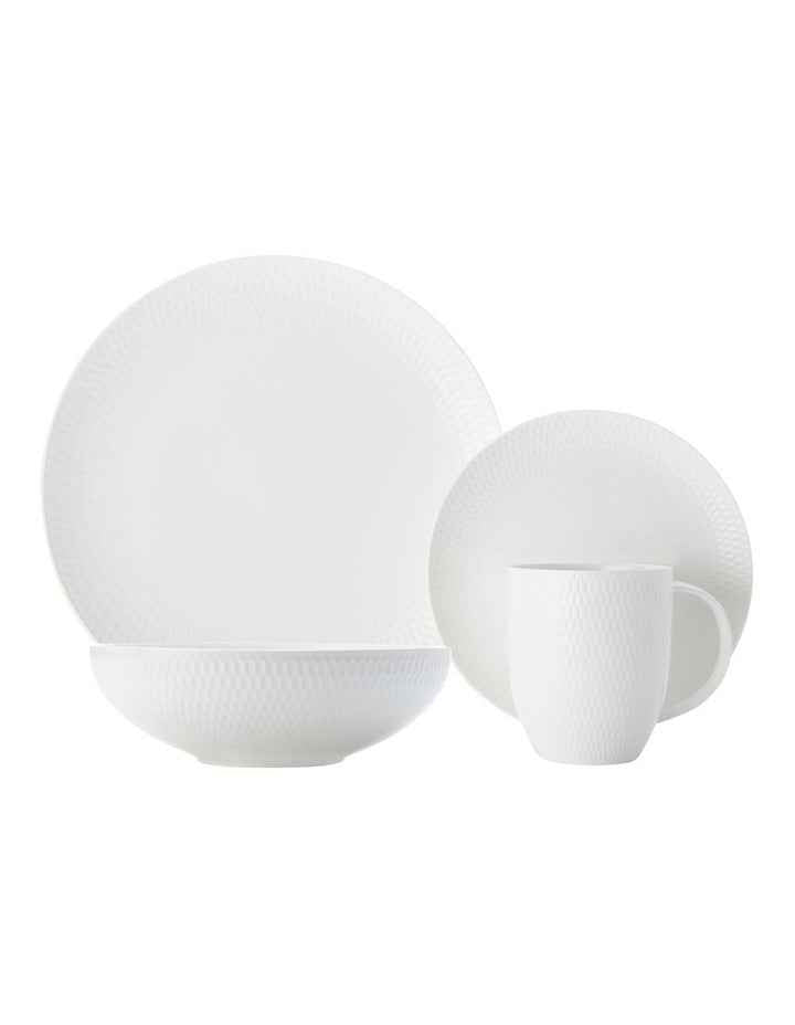 White Basics Diamonds Dinner Set 16 Piece in White