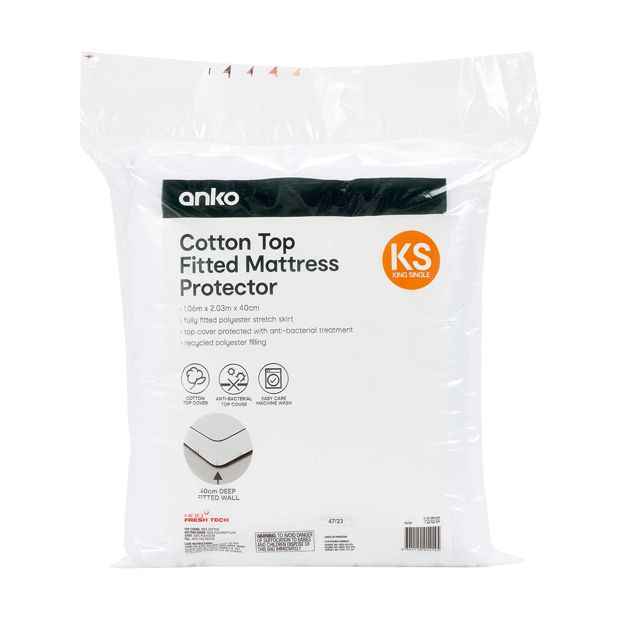 Cotton Top Fitted Mattress Protector, King Single Bed - Anko