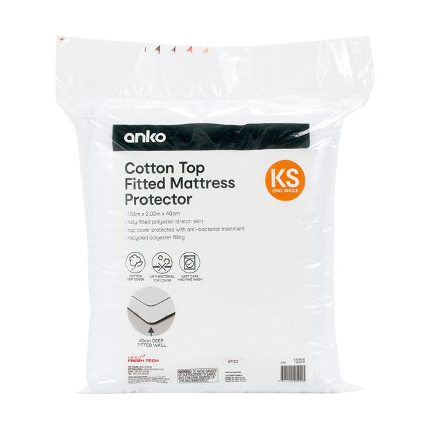 Cotton Top Fitted Mattress Protector, King Single Bed - Anko