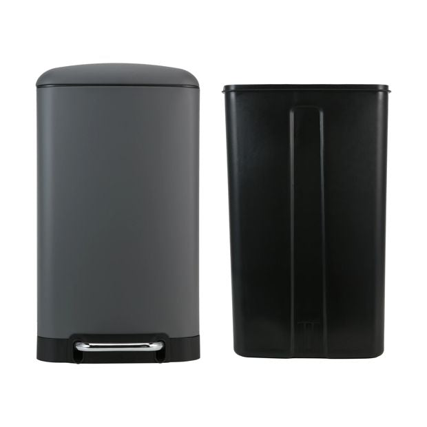 Matte Grey Rectangular Pedal Bin - Anko