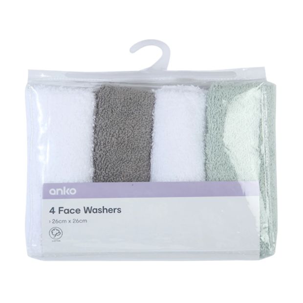 Face Washers, 4 Pack - Anko