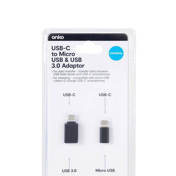 USB-C to Micro USB & USB Adaptor - Anko