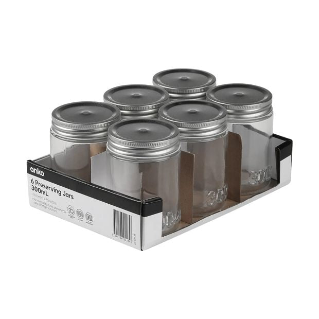 6 Preserving Jars, 300ml - Anko