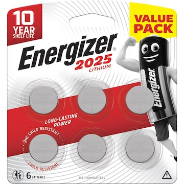 Energizer 2025 CR2025 Lithium Coin Battery 6 pack