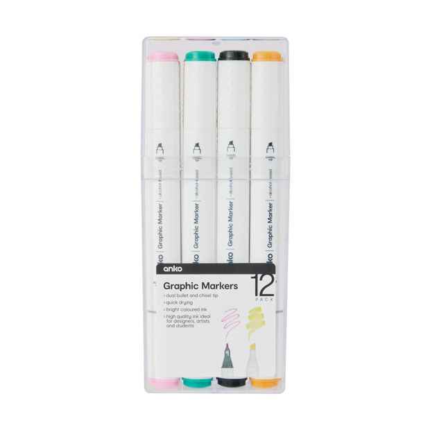 Dual-Tip Graphic Markers, 12 Pack - Anko