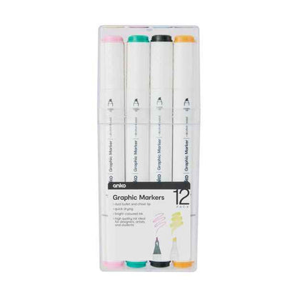 Dual-Tip Graphic Markers, 12 Pack - Anko
