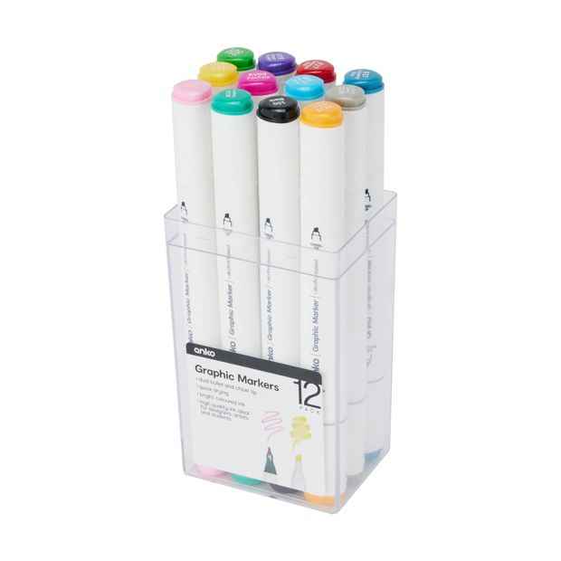 Dual-Tip Graphic Markers, 12 Pack - Anko