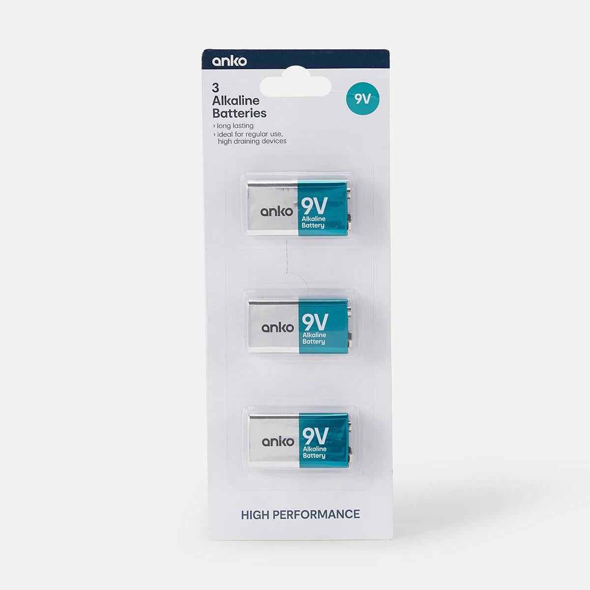 3 Pack 9V Alkaline Batteries