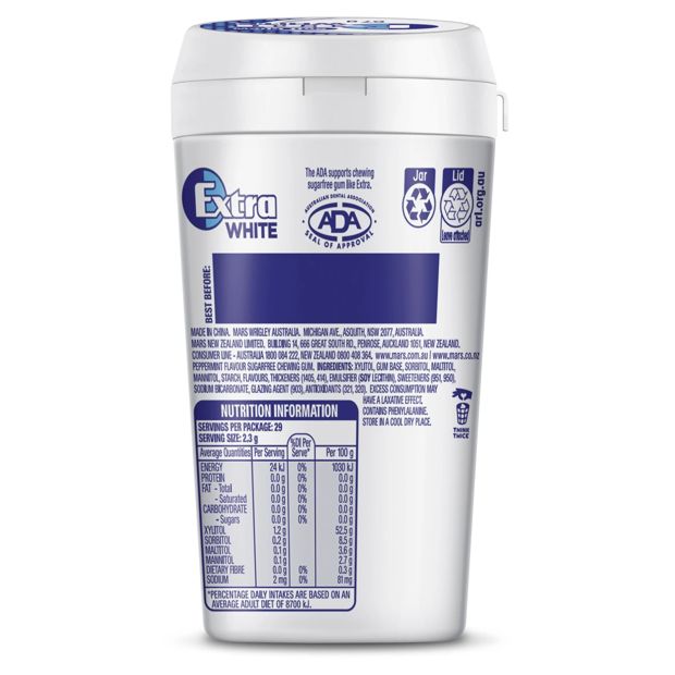 Wrigley's Extra White Peppermint Soft Chew Gum Bottle - 67g