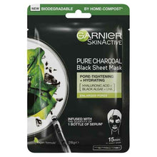 Garnier SkinActive Pure Charcoal Black Sheet Mask 28g - Black Algae, LHA & Hyaluronic Acid