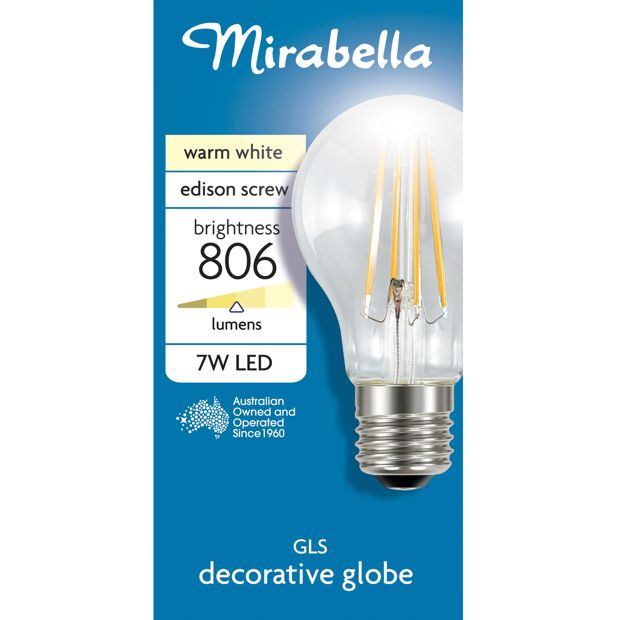 Mirabella E27 7W LED GLS Filament Bulb