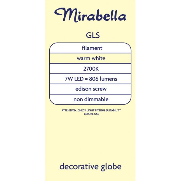 Mirabella E27 7W LED GLS Filament Bulb