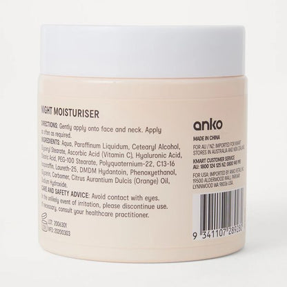 Vitamin C and Hyaluronic Acid Night Moisturiser 100ml - Anko
