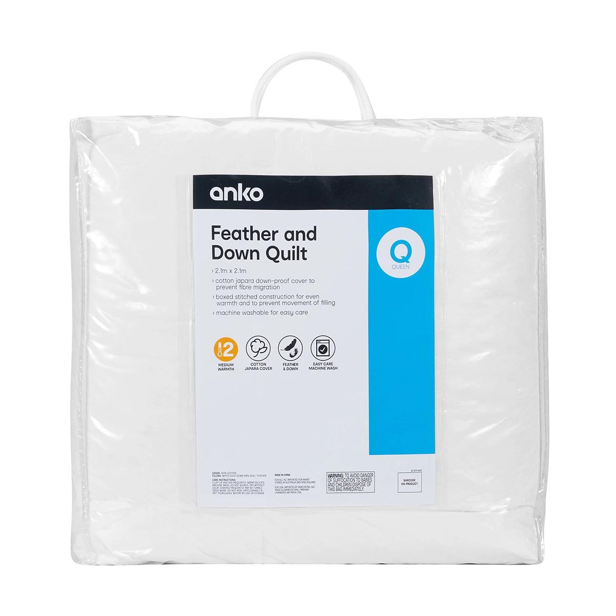 Medium Warmth Feather and Down Quilt - Queen Bed, White