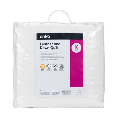 Medium Warmth Feather & Down Quilt, King Bed - Anko