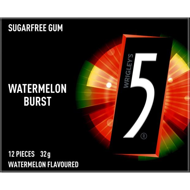 12 Piece Wrigley's 5 Gum Watermelon Burst Sugar Free Chewing Gum 32g