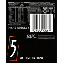 12 Piece Wrigley's 5 Gum Watermelon Burst Sugar Free Chewing Gum 32g