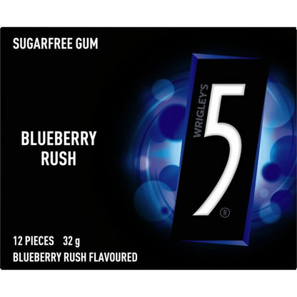 12 Piece Wrigley's 5 Gum Blueberry Rush Sugar Free Chewing Gum 32g