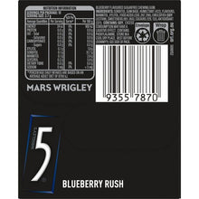 12 Piece Wrigley's 5 Gum Blueberry Rush Sugar Free Chewing Gum 32g