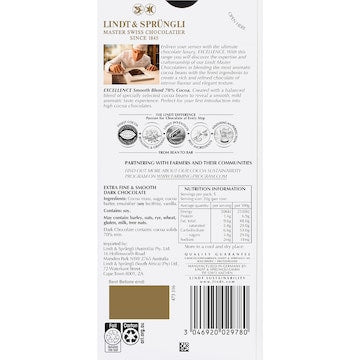 Lindt Excellence Dark Chocolate 70% Smooth Blend Cocoa Block 100g