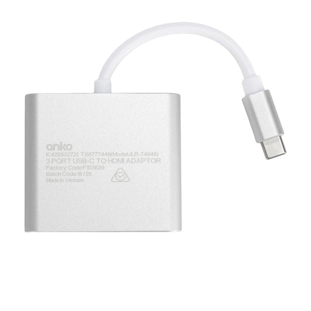 3 Port USB-C to HDMI Adaptor - Anko