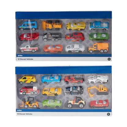 Diecast Vehicles, Assorted, 12 Pack - Anko