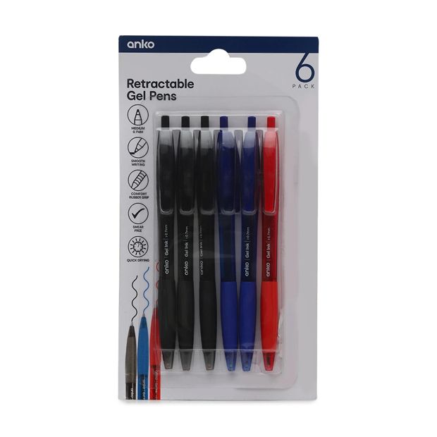 Retractable Gel Pens, 6 Pack - Anko