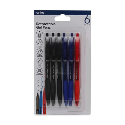 Retractable Gel Pens, 6 Pack - Anko